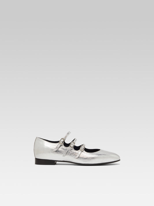 Ariana s - Silver laminated leather Mary Jane ballet flats