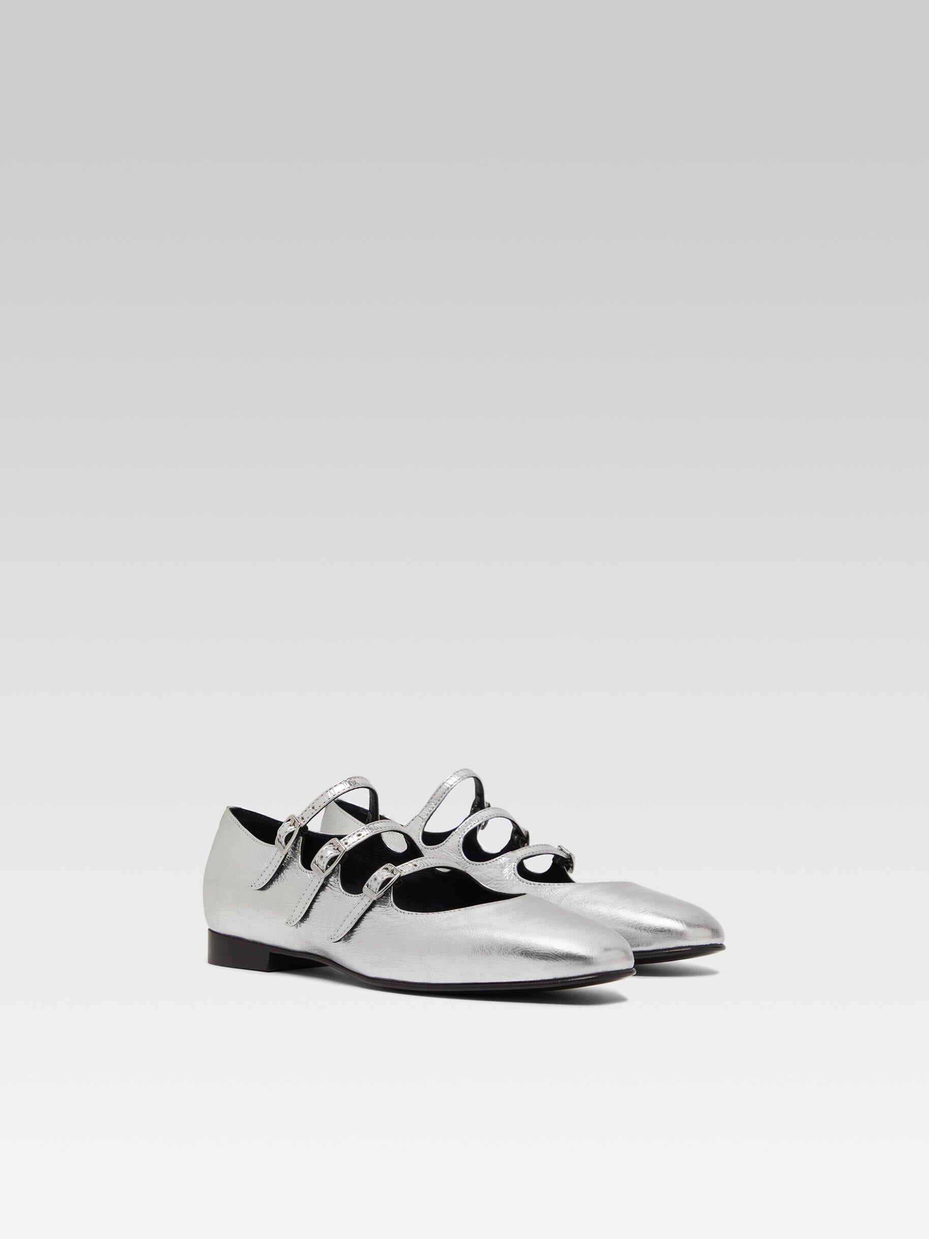 Ariana s - Silver laminated leather Mary Jane ballet flats - Image number 3