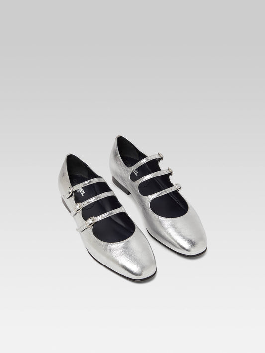 Ariana s - Silver laminated leather Mary Jane ballet flats - Image number 2