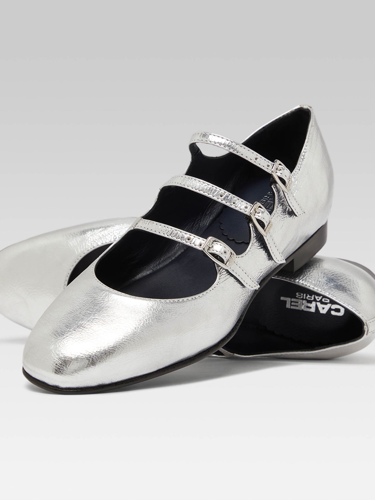 Ariana s - Silver laminated leather Mary Jane ballet flats