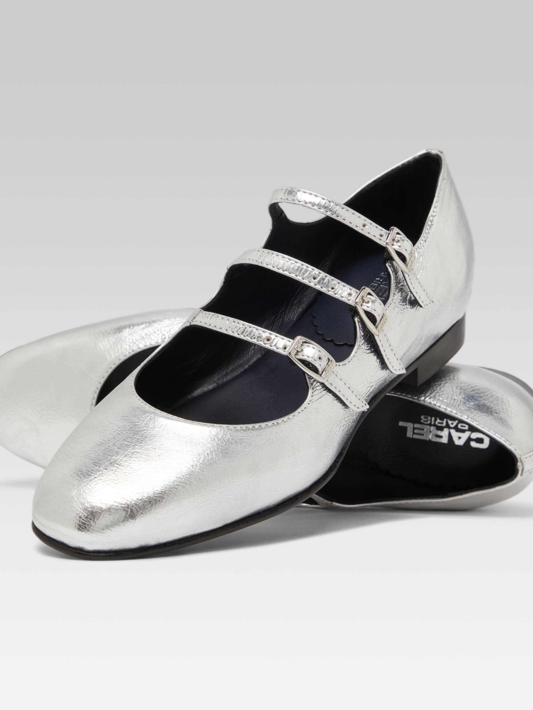 Ariana s - Silver laminated leather Mary Jane ballet flats - Image number 5