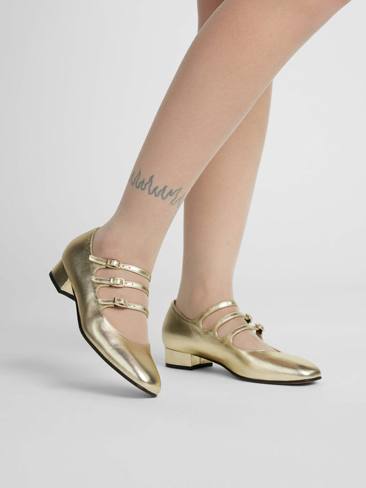 Ariana - Platinum laminated leather Mary Janes ballet flats - Image number 2