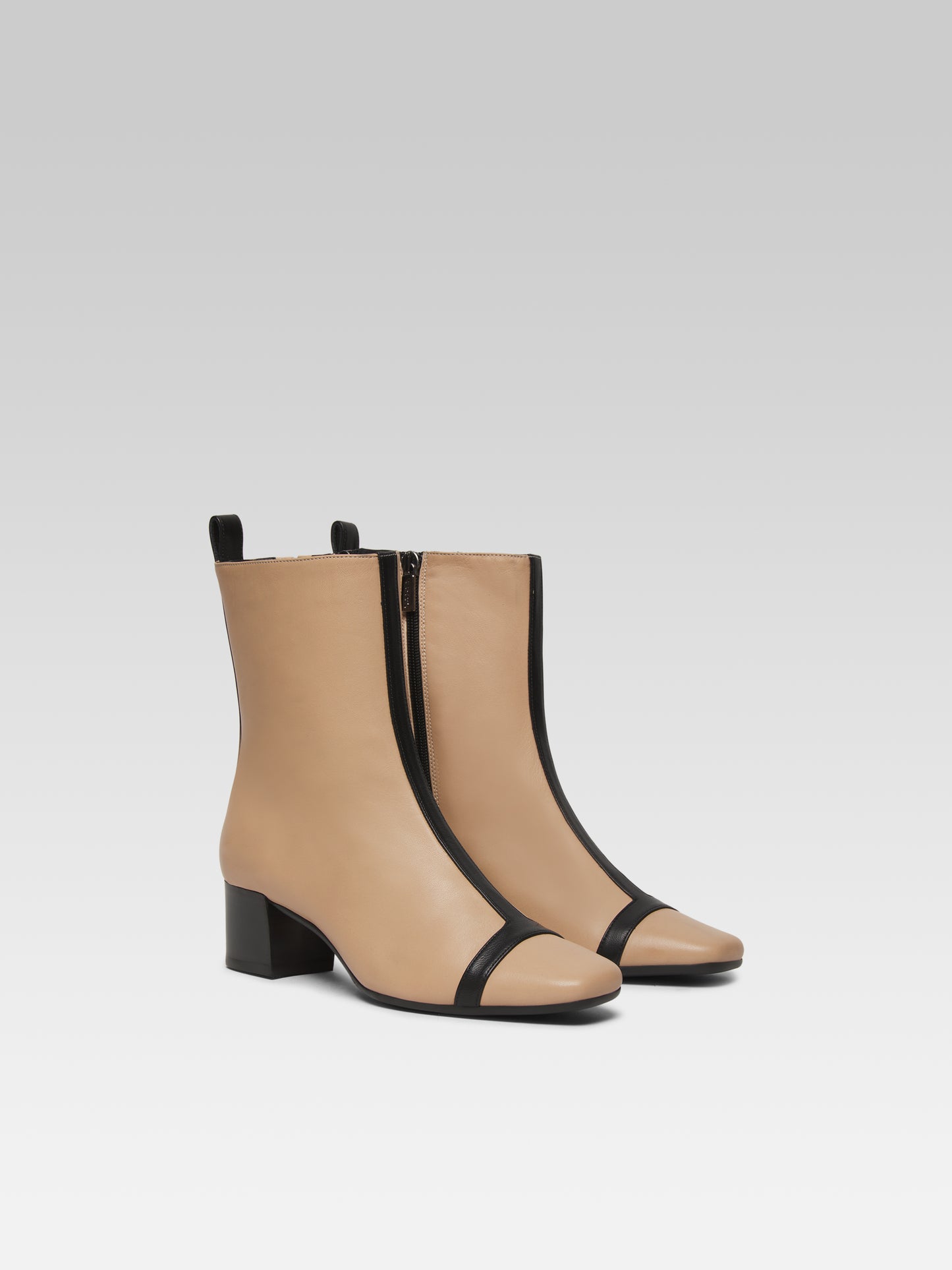 Audrey - Beige and black leather ankle boots