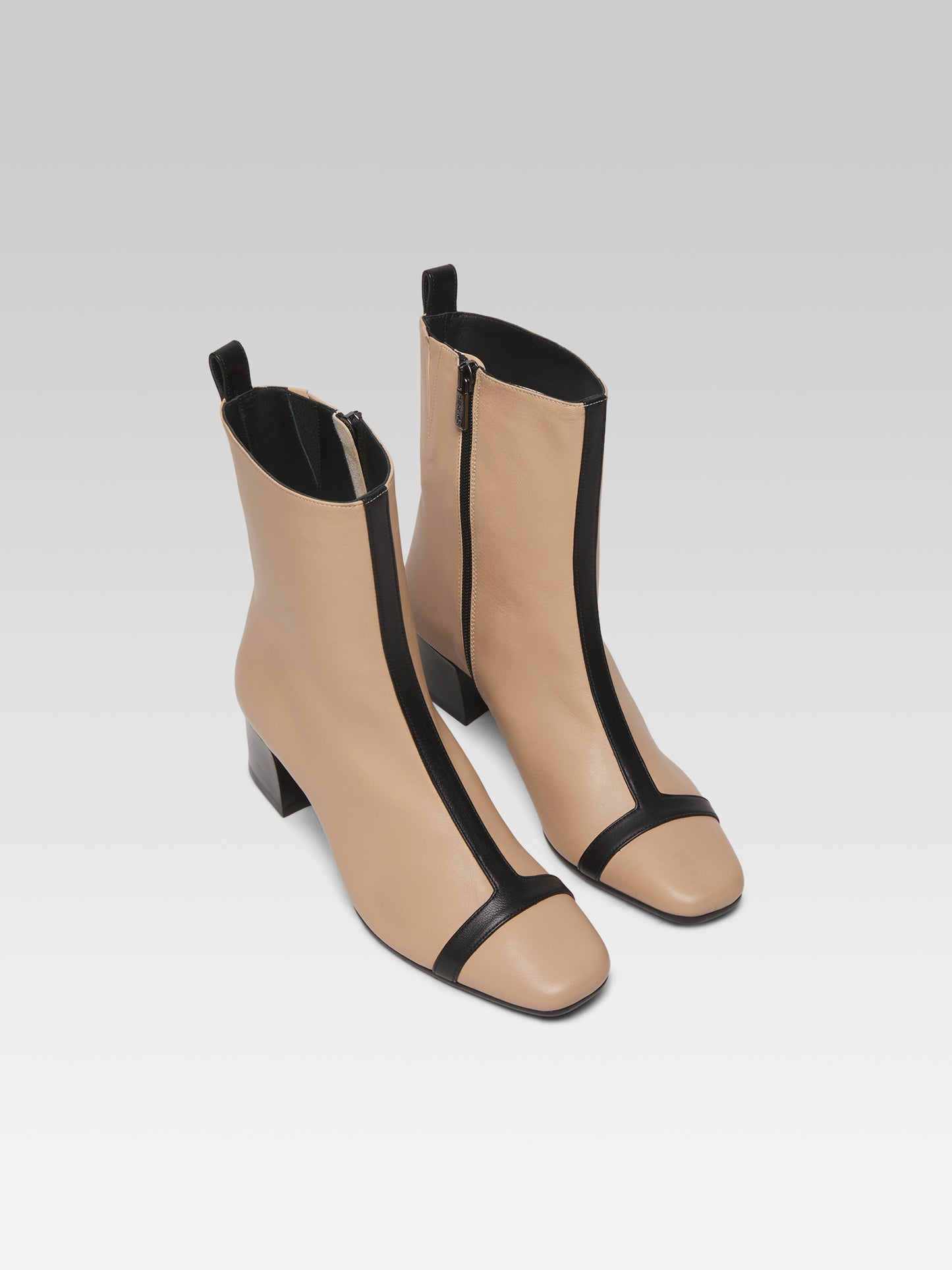 Audrey - Beige and black leather ankle boots