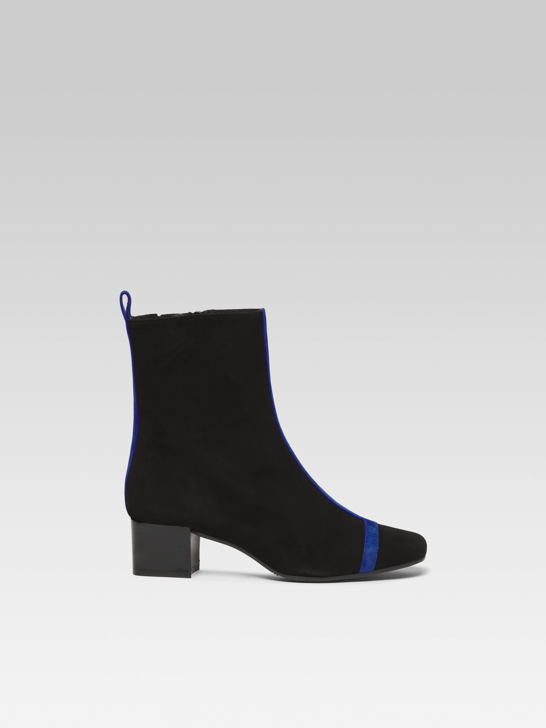 Audrey - Black and royal blue suede leather ankle boots