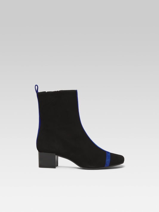 Audrey - Bottines cuir velours noir et bleu royal