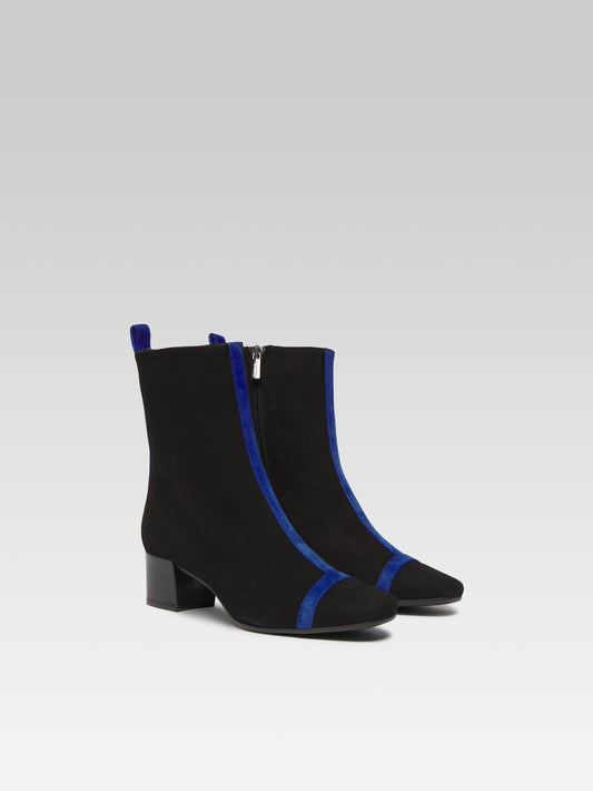 Audrey - Bottines cuir velours noir et bleu royal - Image numéro 2