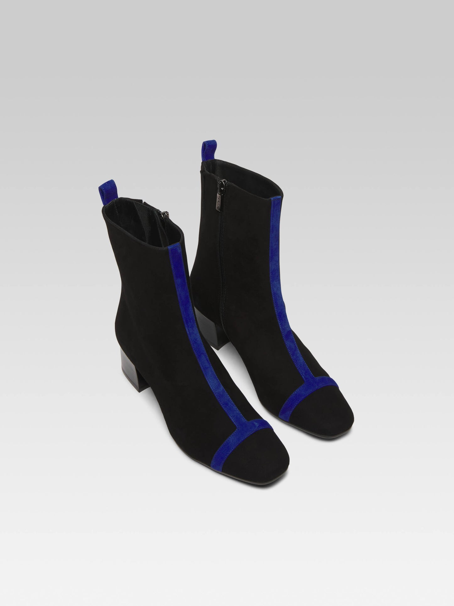 Audrey - Black and royal blue suede leather ankle boots