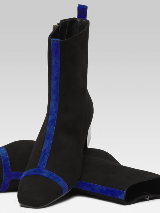 Audrey - Black and royal blue suede leather ankle boots - Image number 5