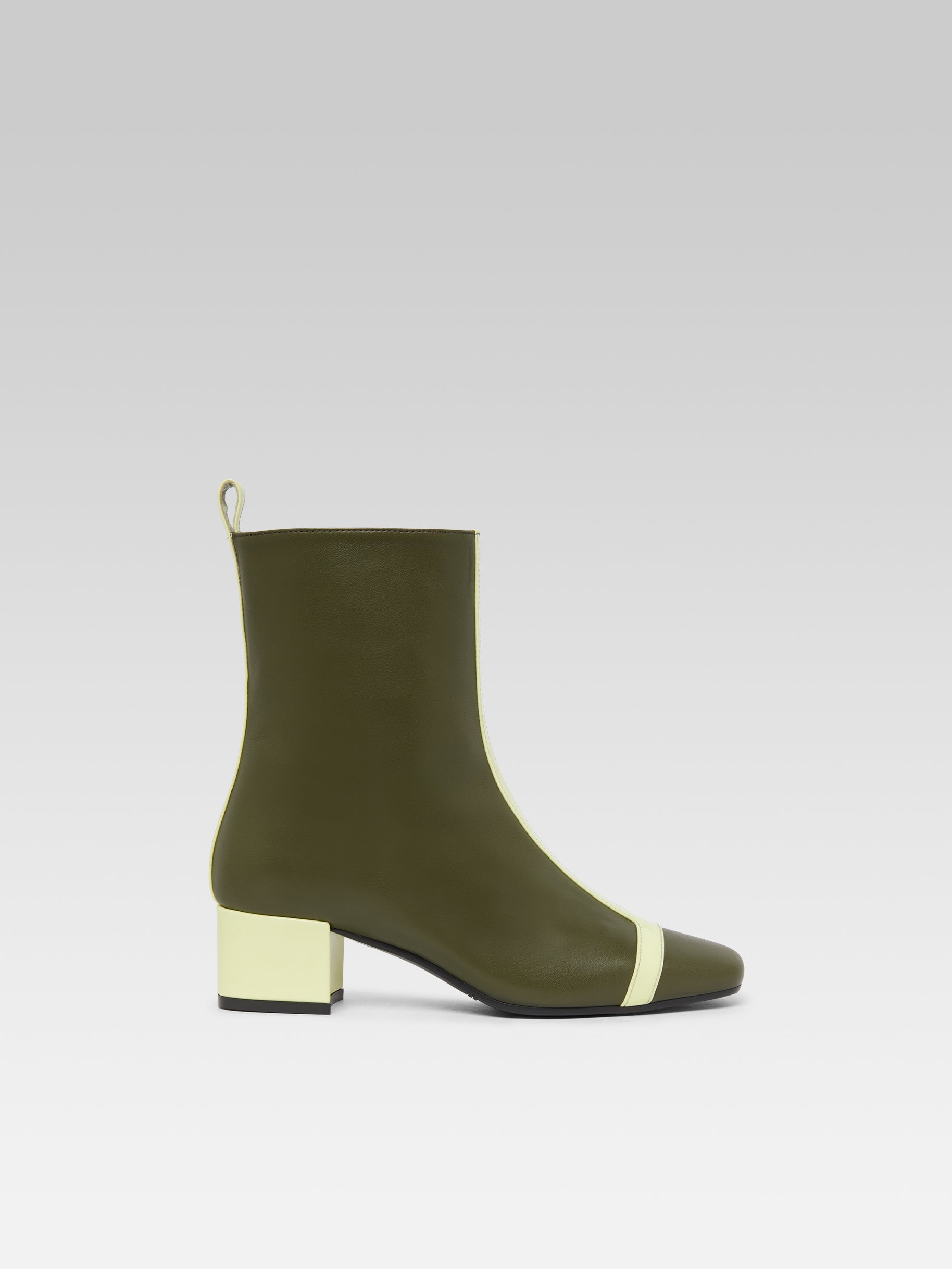 Audrey - Bottines cuir kaki et citron