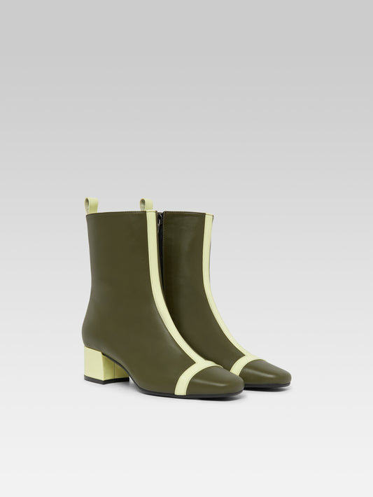 Audrey - Khaki and lemon leather ankle boots - Image number 3