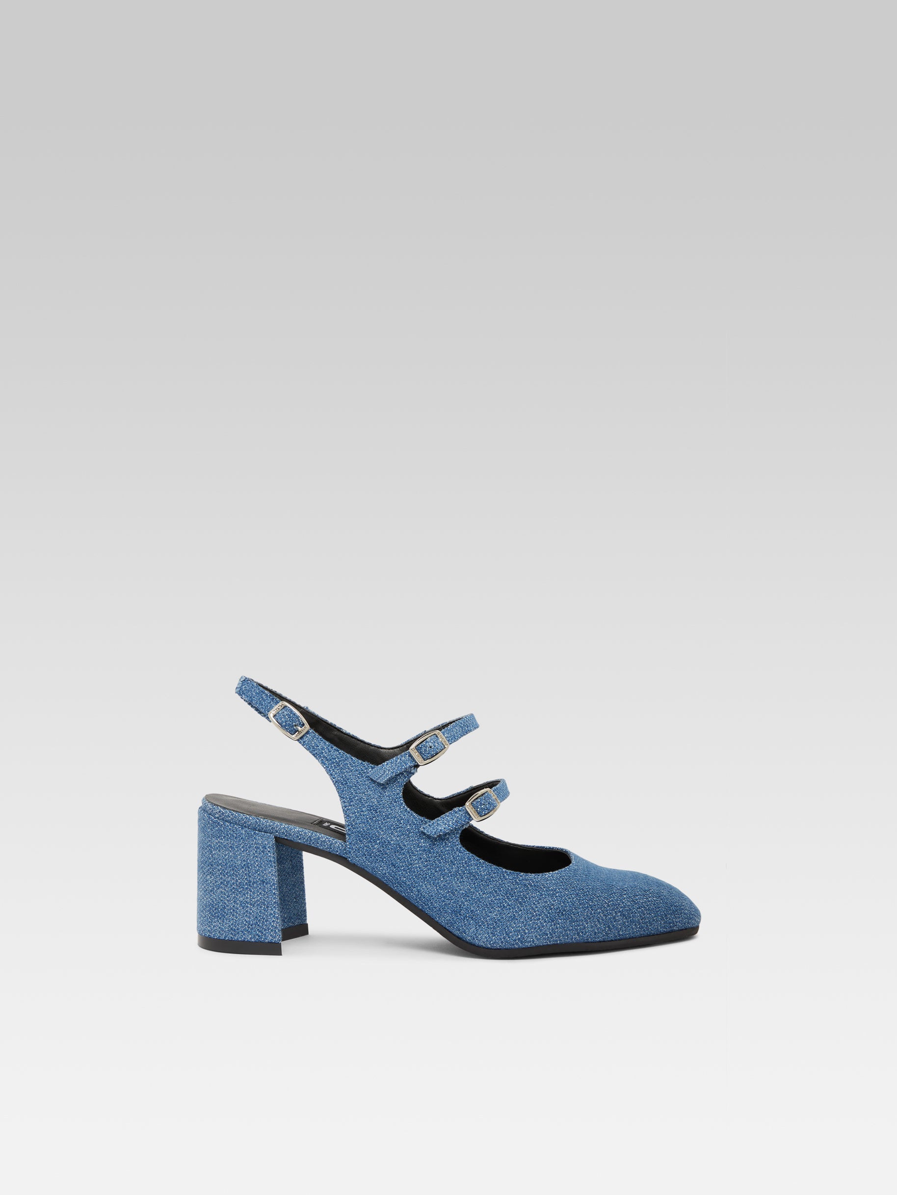 Banana - Blue denim upcycled fabric slingback Mary Janes