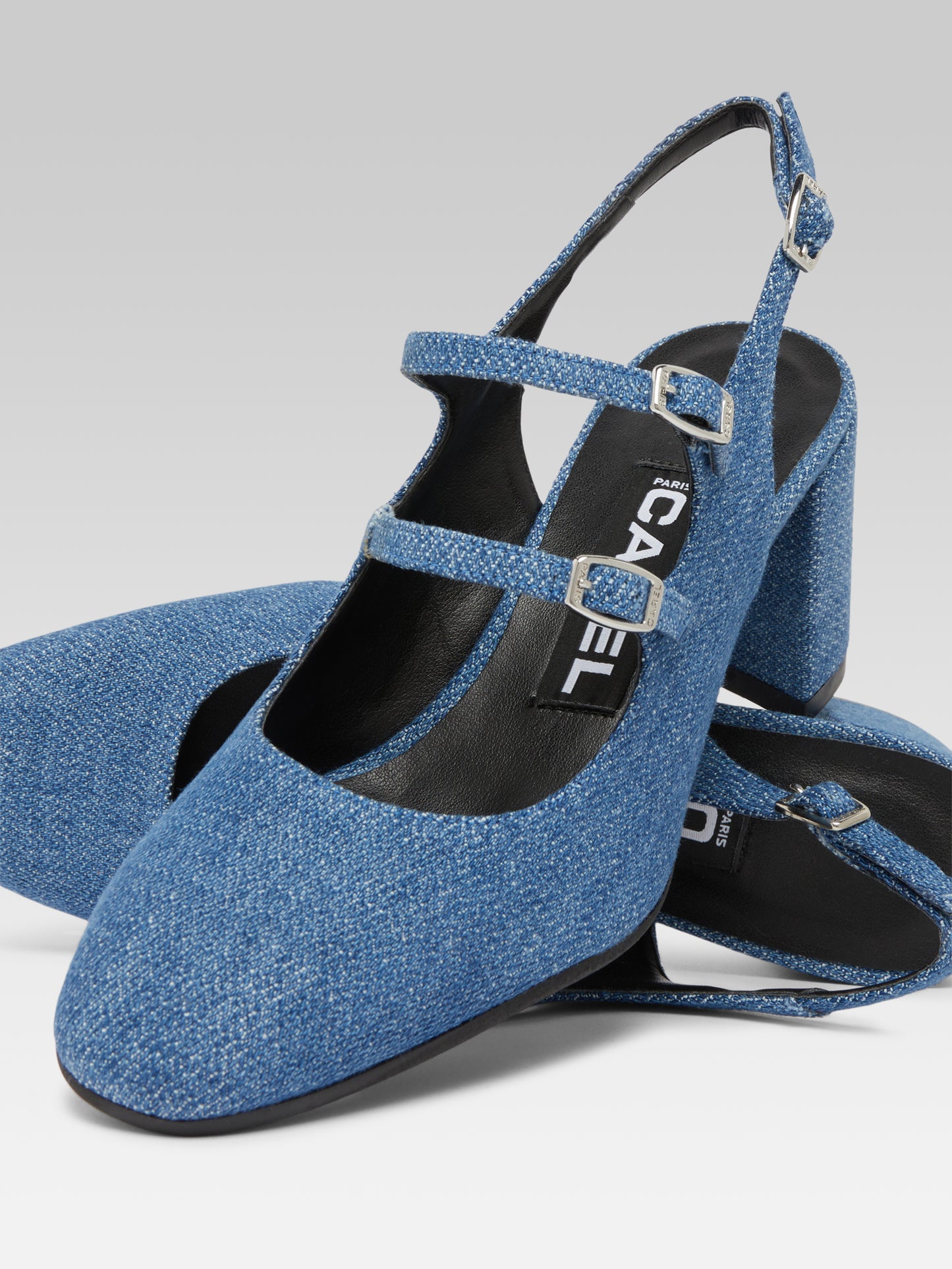 Banana - Mary janes slingback upcycled fabric blue denim