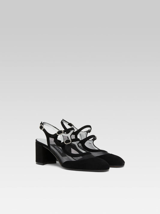 Bananight - Black suede leather and mesh slingback Mary Janes - Image number 3