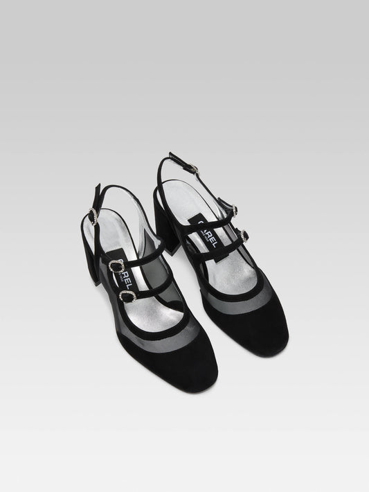 Bananight - Babies slingback cuir velours noir et résille - Image numéro 5