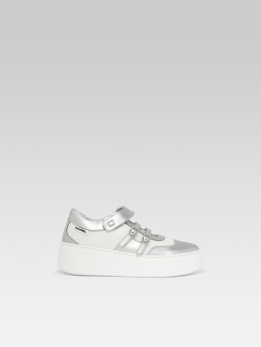 Baskina - Silver Appleskin and white mesh sneakers