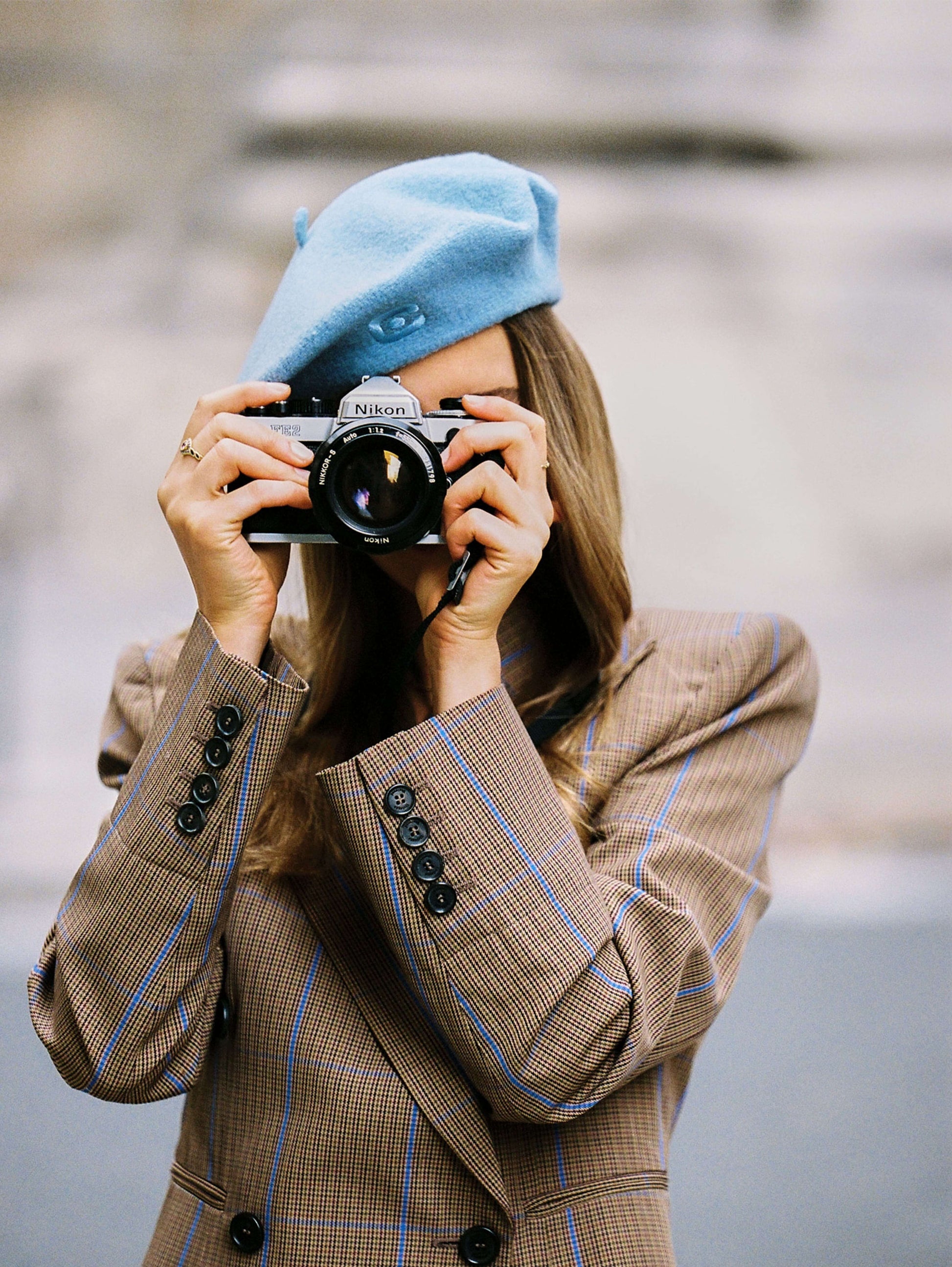 Beret - Blue denim wool with C logo - Image number 3