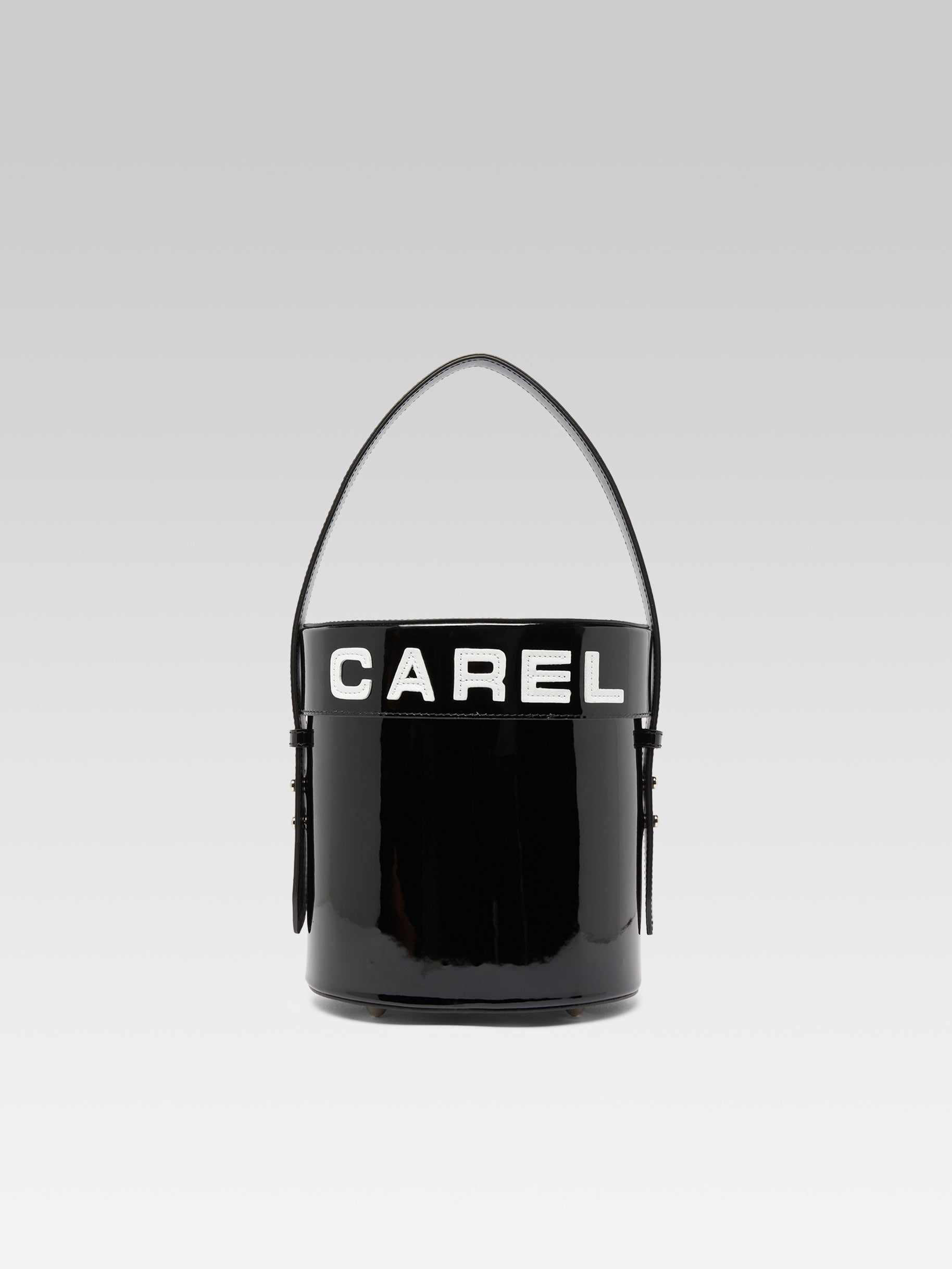 Bibi - Black and white patent leather bucket bag