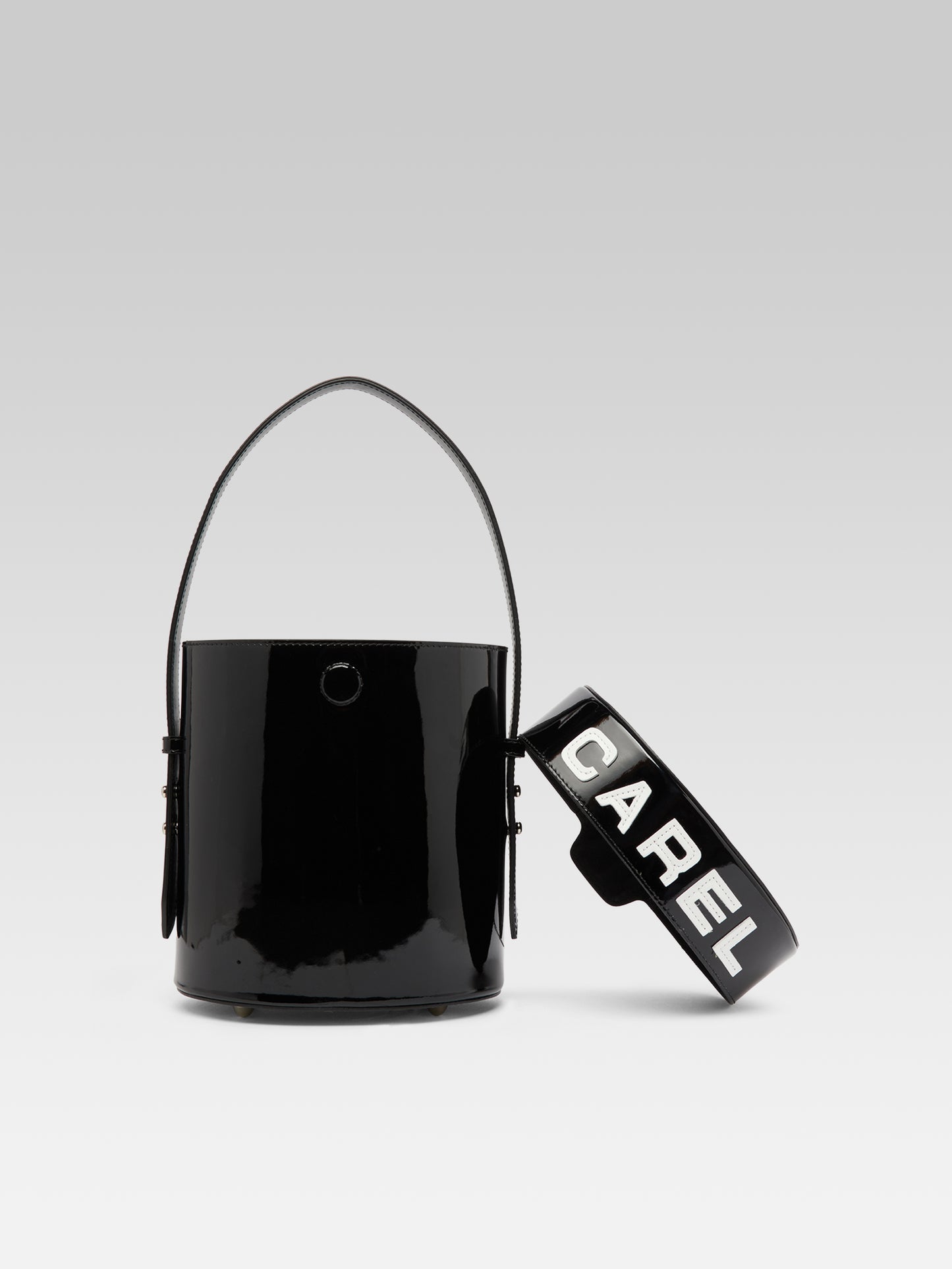 Bibi - Black and white patent leather bucket bag