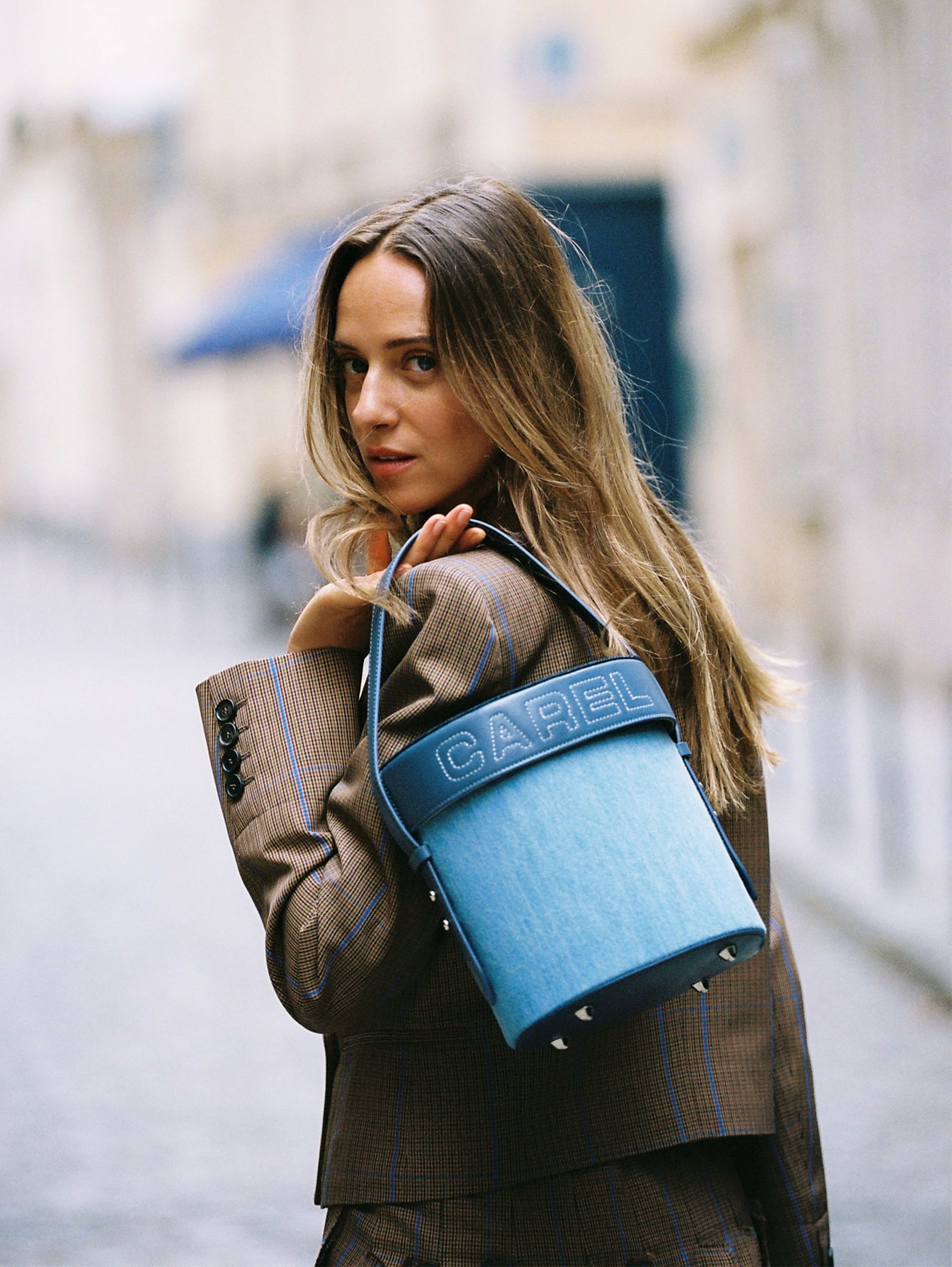 Denim blue leather handbag fashion