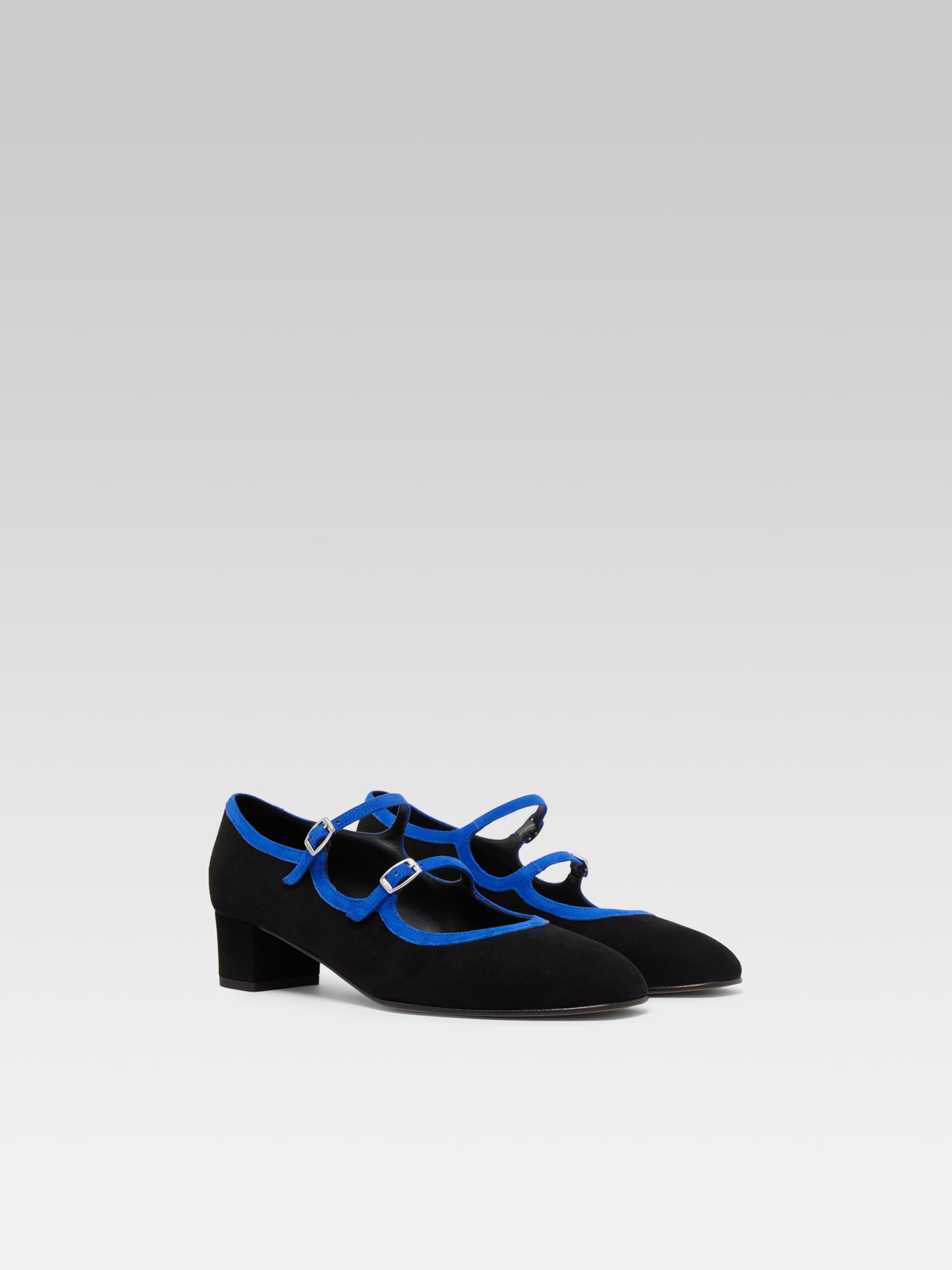 Bleuet - Escarpins babies cuir velours noir et bleu royal