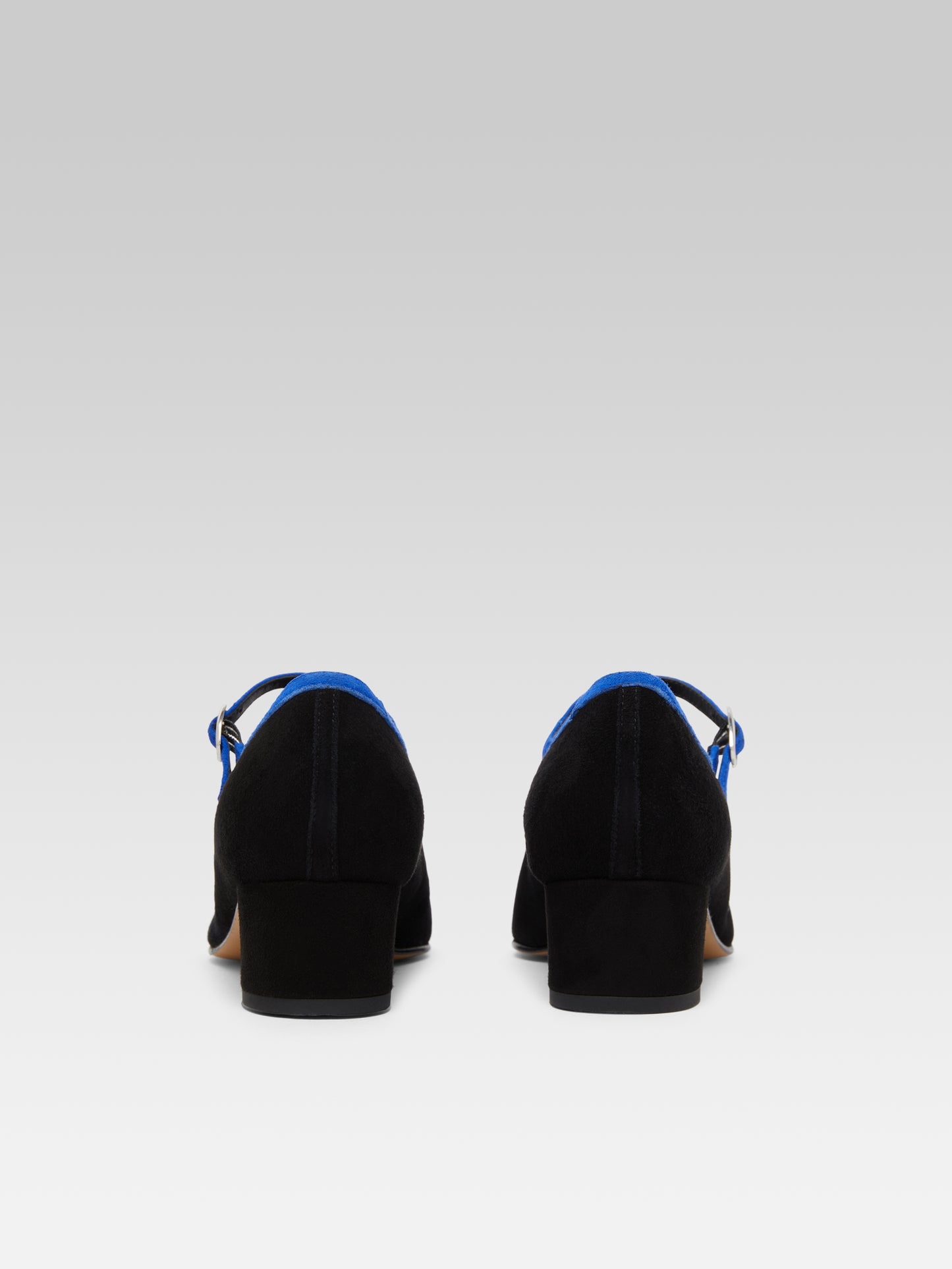 Bleuet - Black and royal blue suede leather Mary Janes pumps