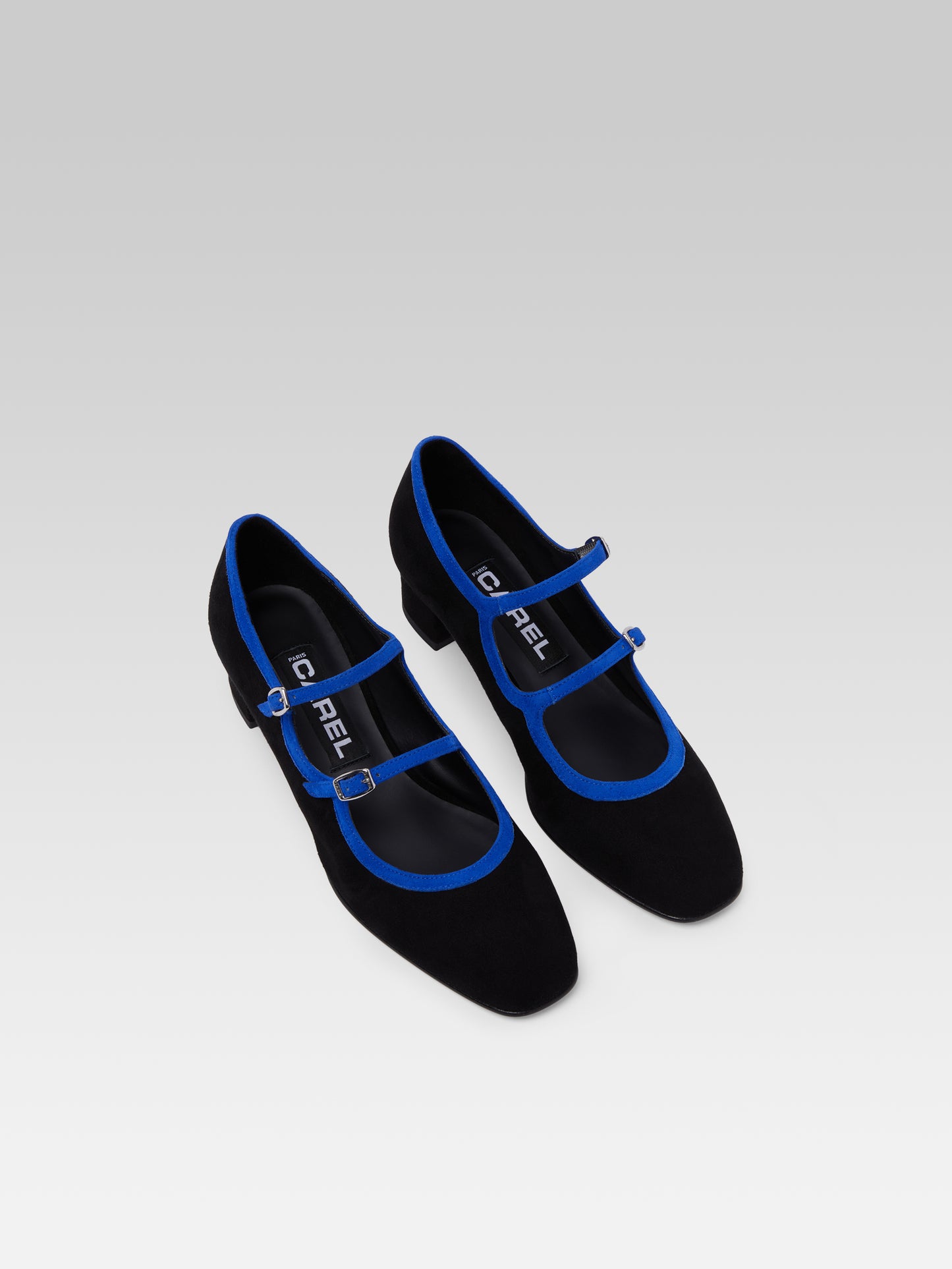 Bleuet - Black and royal blue suede leather Mary Janes pumps