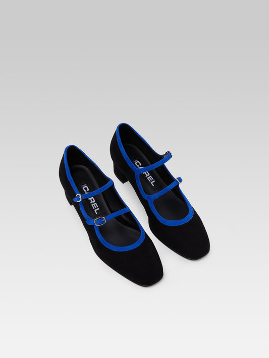 Bleuet - Black and royal blue suede leather Mary Janes pumps - Image number 3