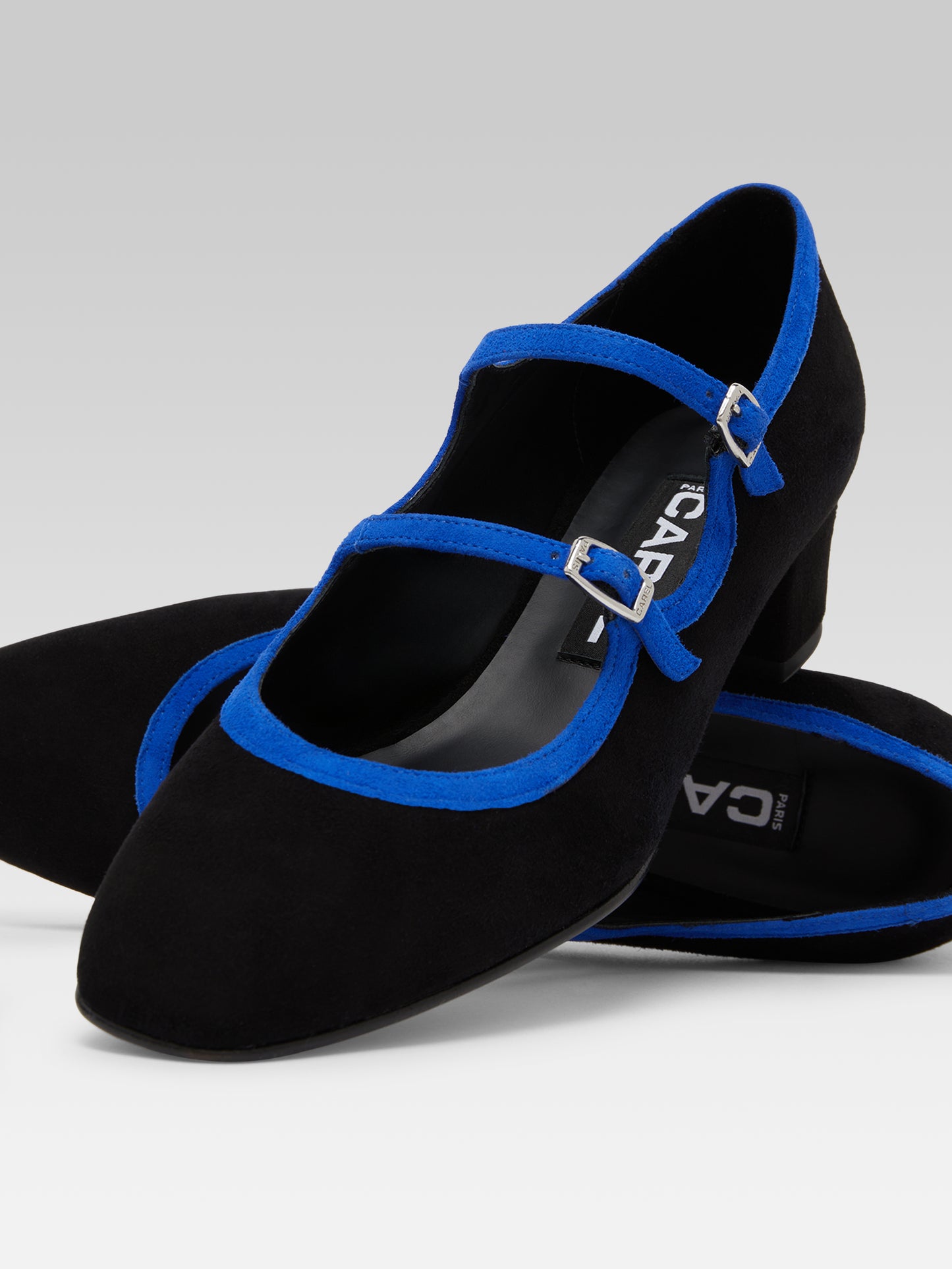 Bleuet - Black and royal blue suede leather Mary Janes pumps