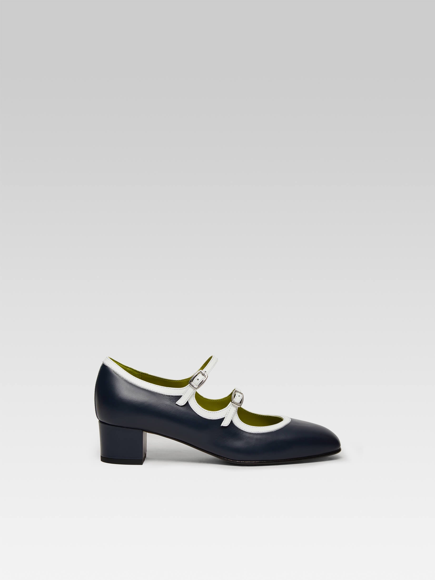 Bleuet - Navy blue and white leather Mary Janes pumps