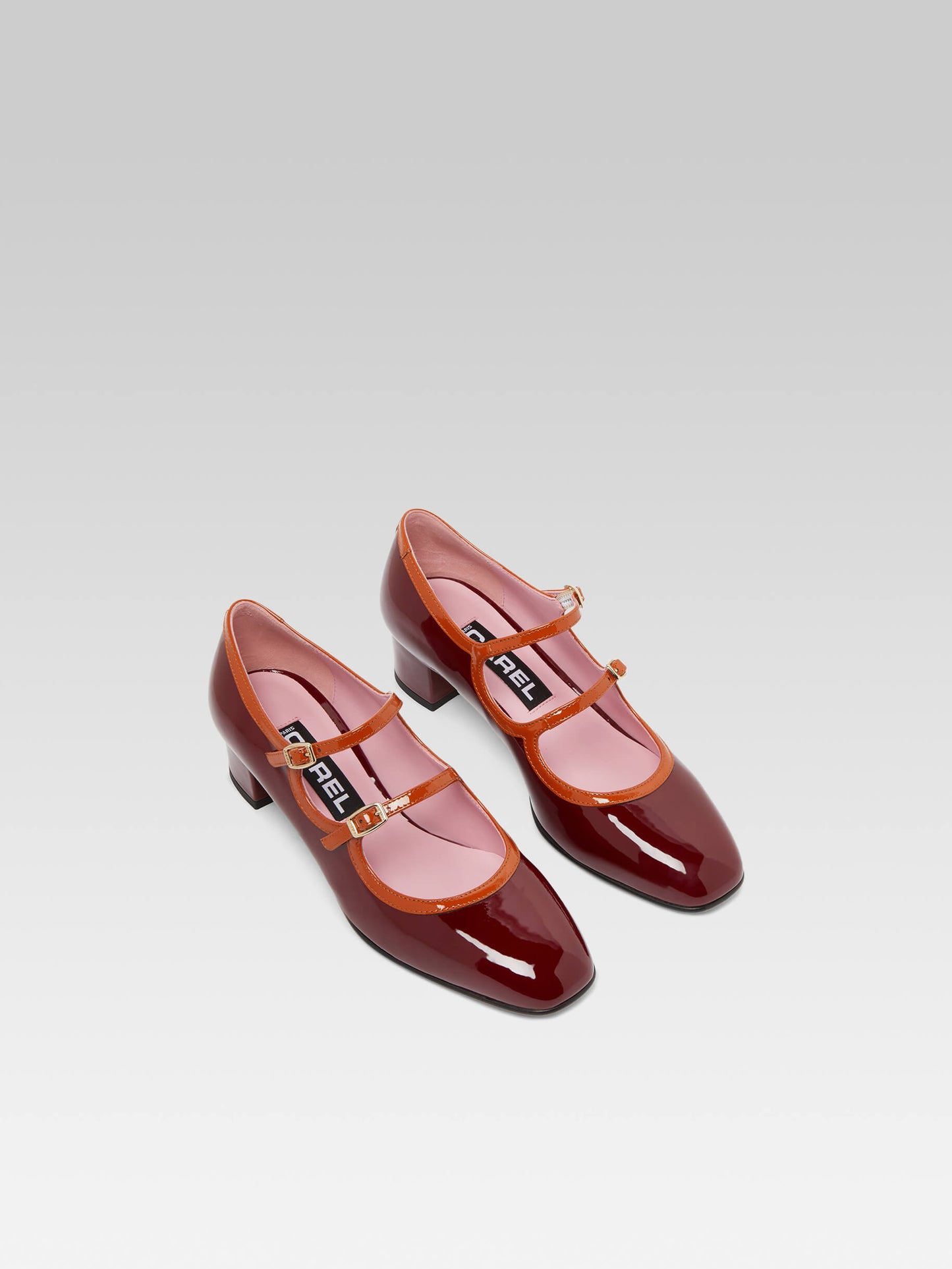 Bleuet - Burgundy and camel patent leather Mary Janes pumps