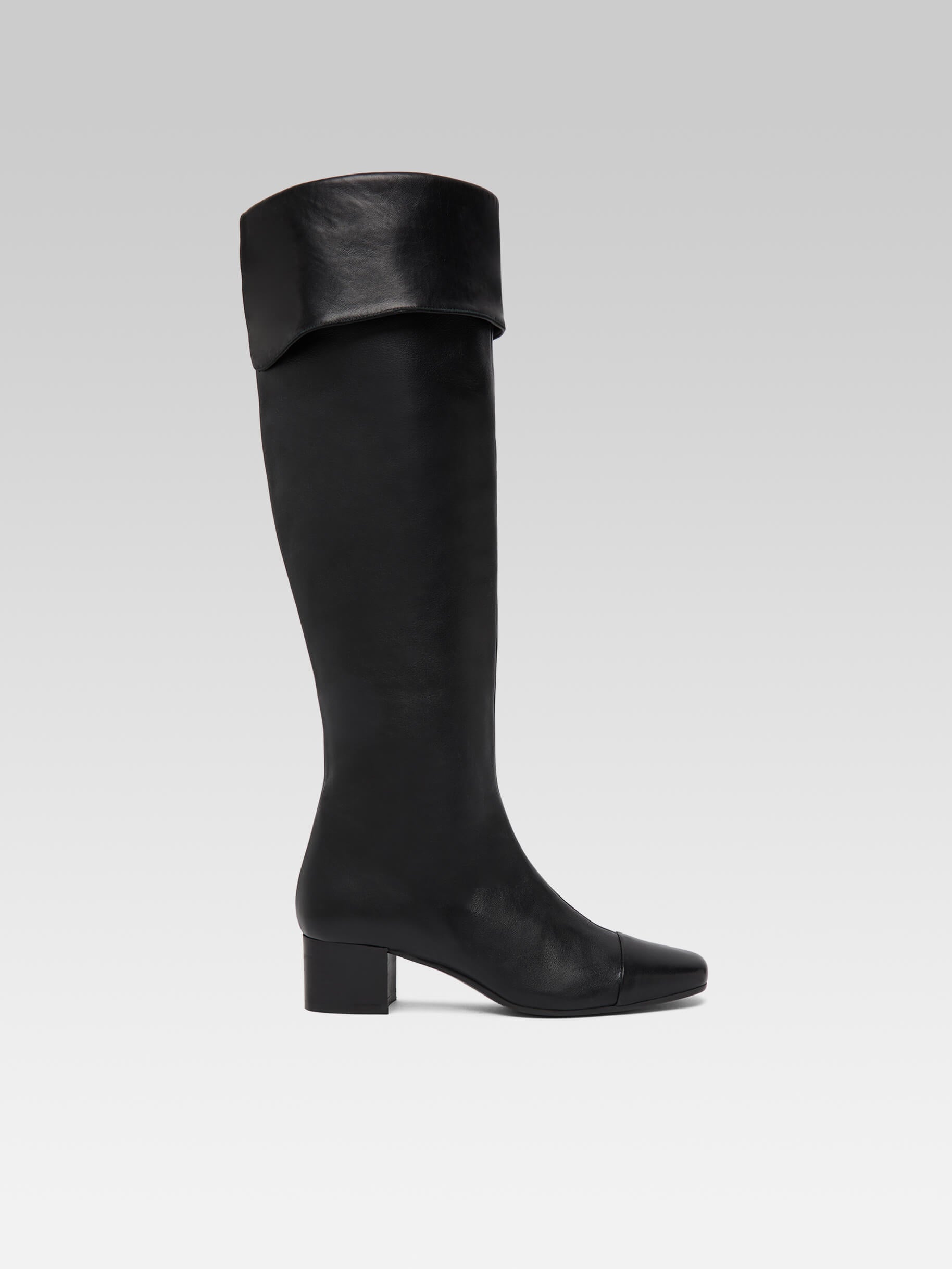 Brigitte Black leather thigh high boots