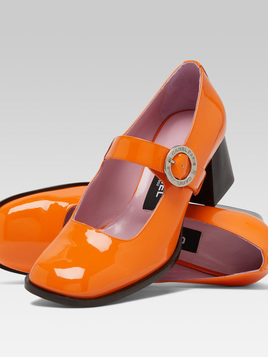 Carmen - Escarpins babies cuir verni orange - Image numéro 4