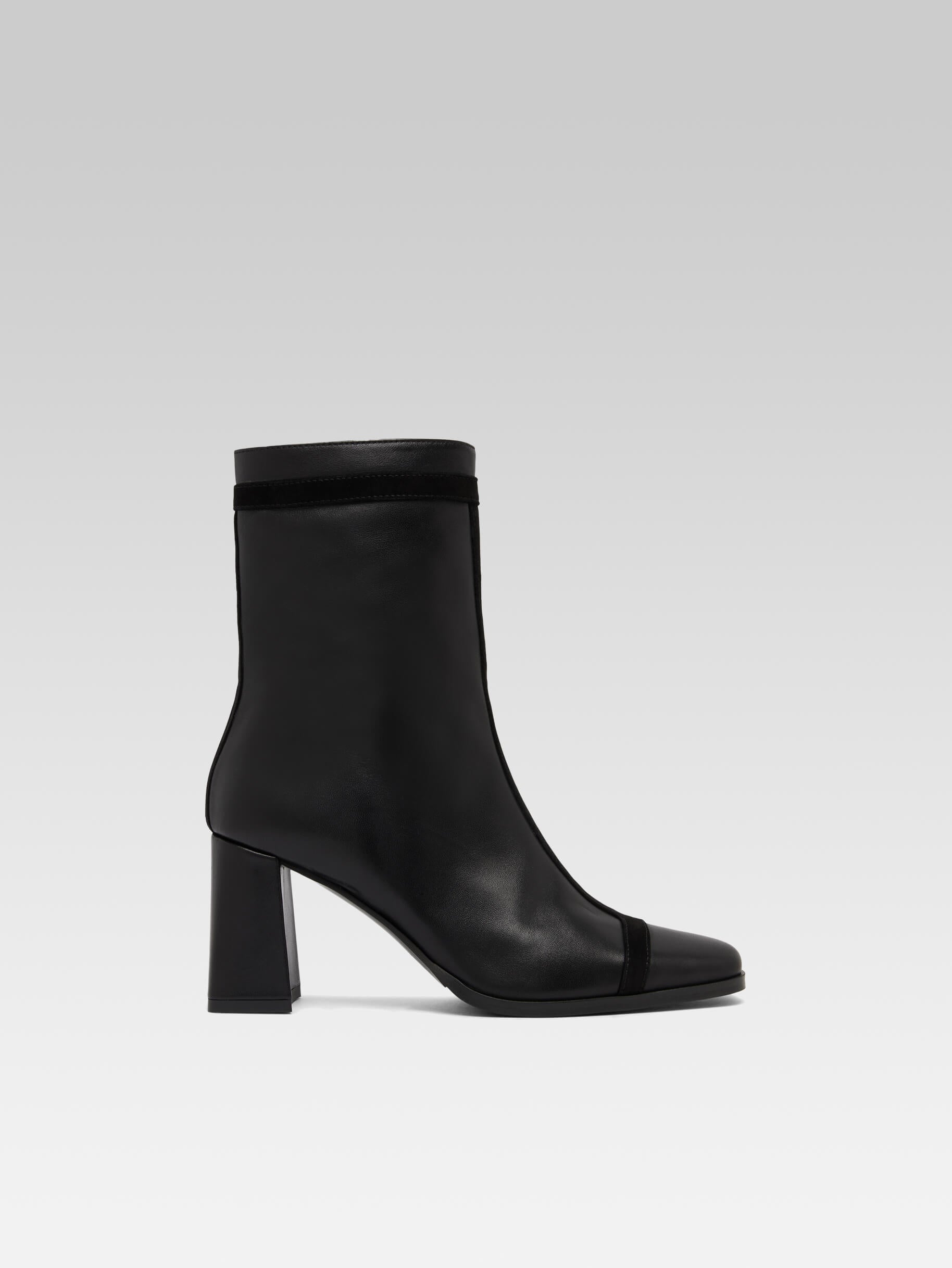 Catherine - Black leather and suede ankle boots - Image number 1