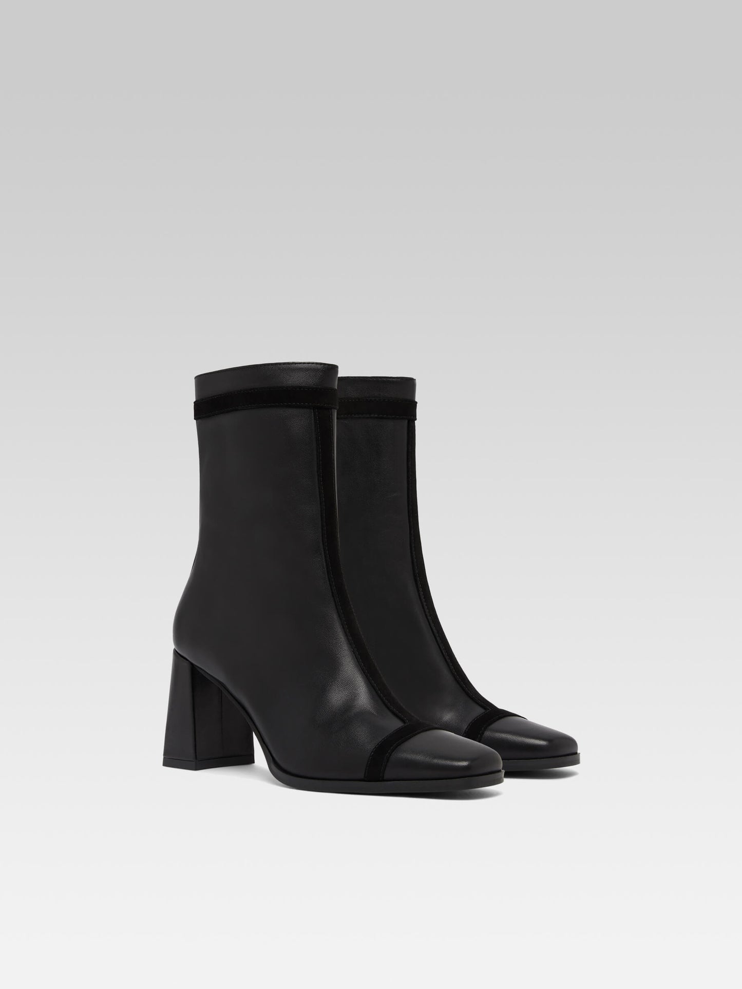 Catherine - Bottines cuir et cuir velours noir