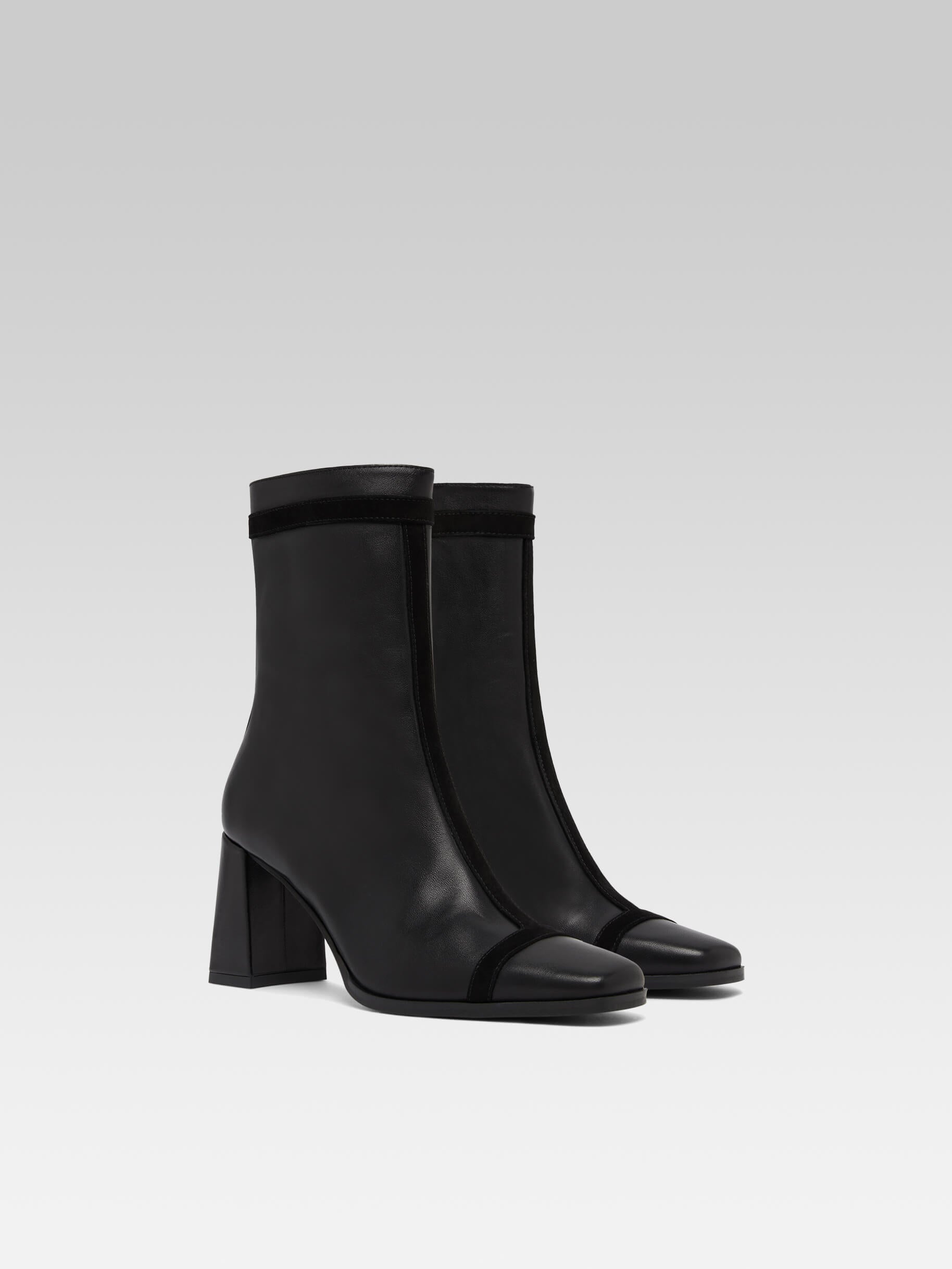 Catherine - Bottines cuir et cuir velours noir - Image numéro 2