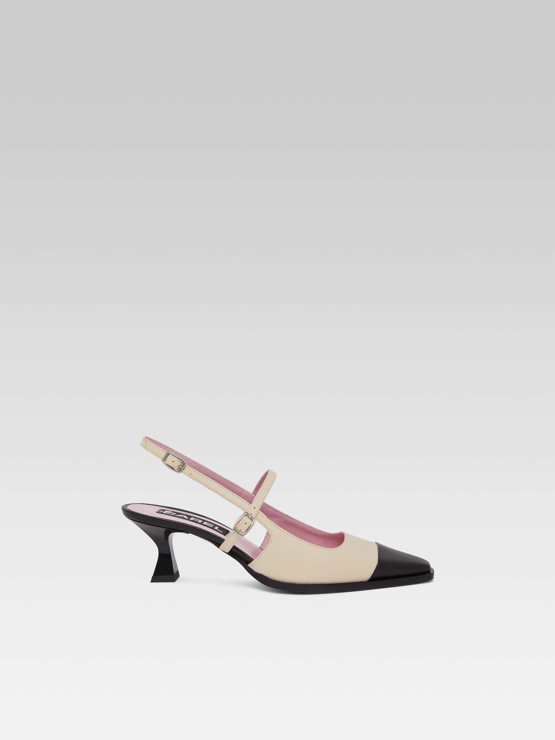 Cecile - Beige and black leather slingback pumps