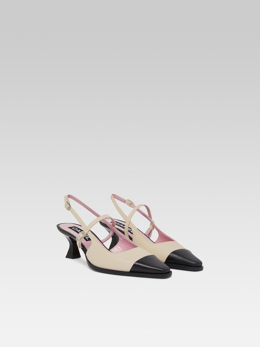 Cecile - Beige and black leather slingback pumps - Image number 3