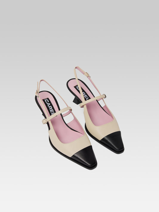 Cecile - Escarpins slingback cuir beige et noir - Image numéro 2