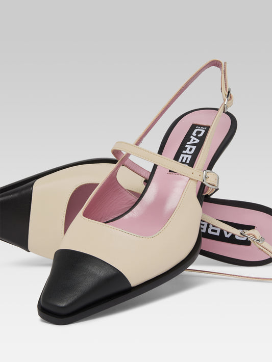 Cecile - Escarpins slingback cuir beige et noir - Image numéro 4