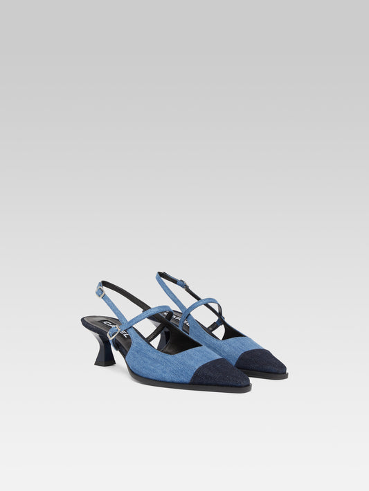 Cecile - Two-tone slingback pumps in blue denim fabric - Image number 5