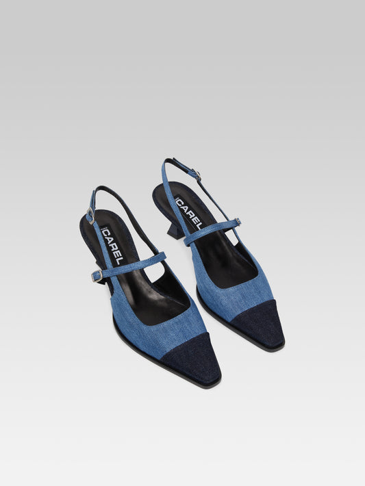 Cecile - Two-tone slingback pumps in blue denim fabric - Image number 6