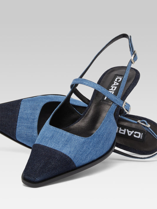 Cecile - Two-tone slingback pumps in blue denim fabric - Image number 6