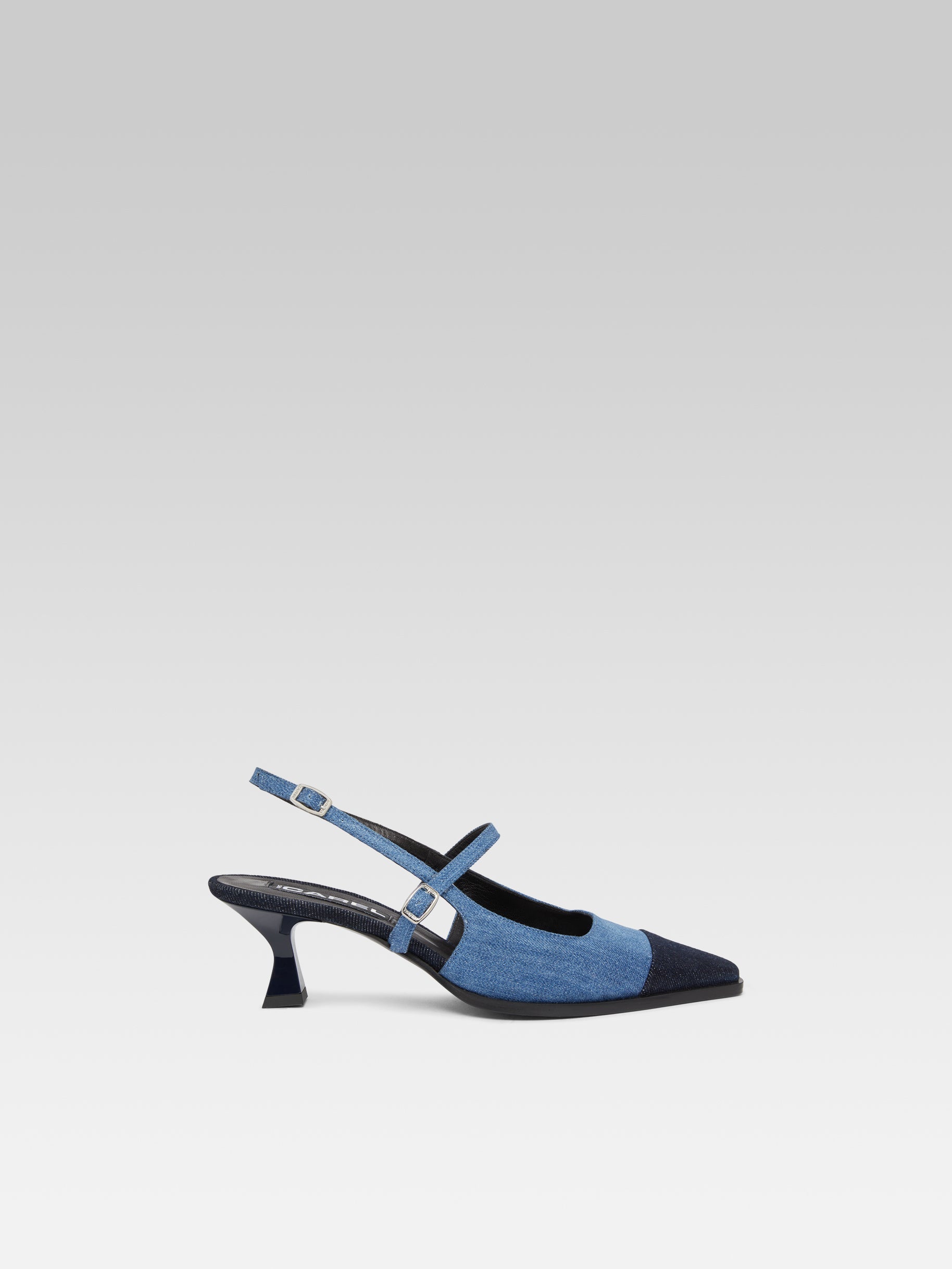 Cecile Escarpins slingback bicolore tissu jean bleu