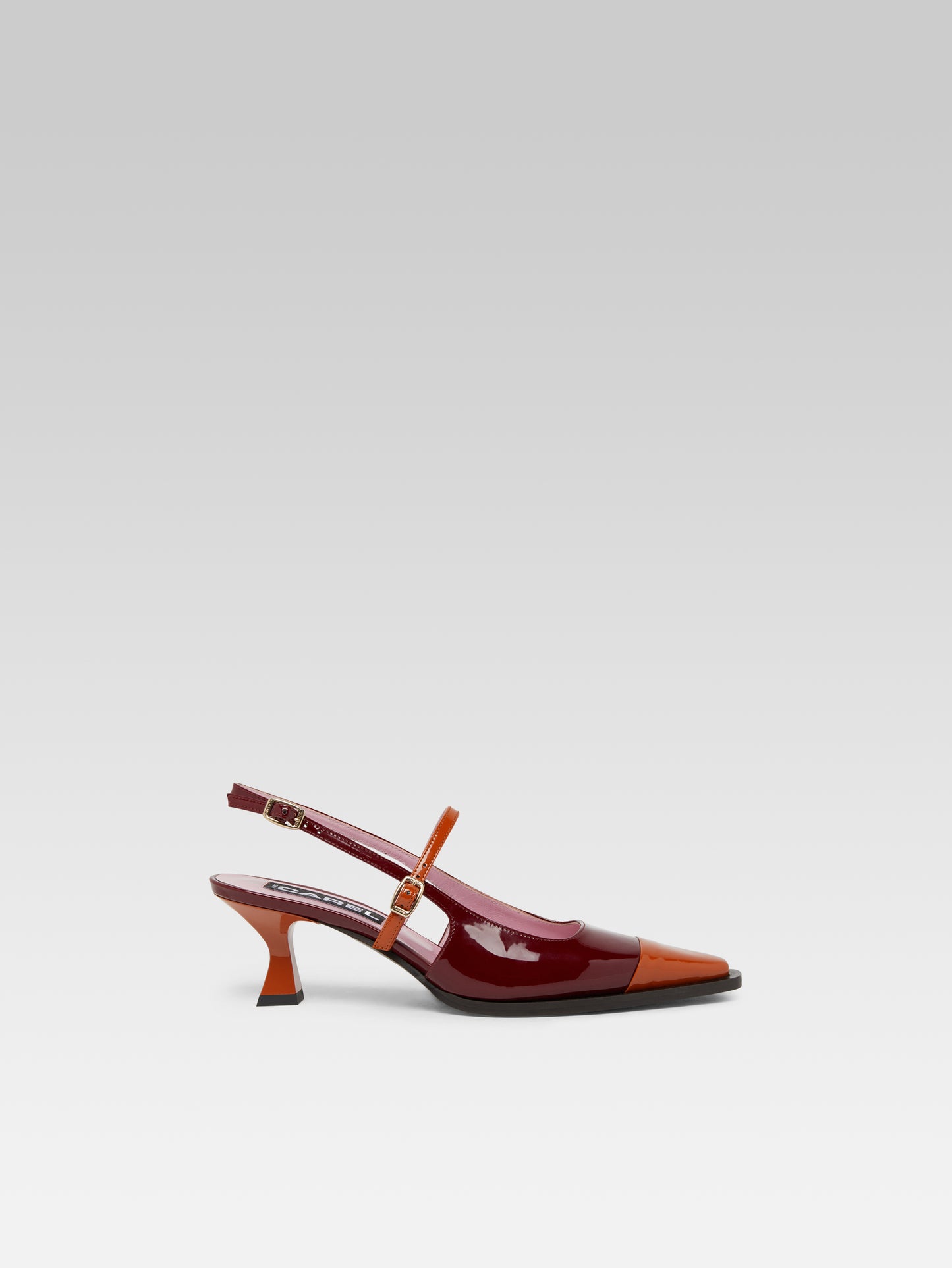 Cecile - Escarpins slingback cuir verni bordeaux et camel