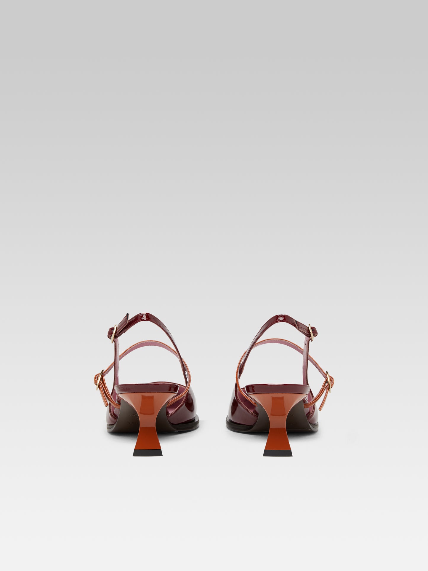 Cecile - Escarpins slingback cuir verni bordeaux et camel