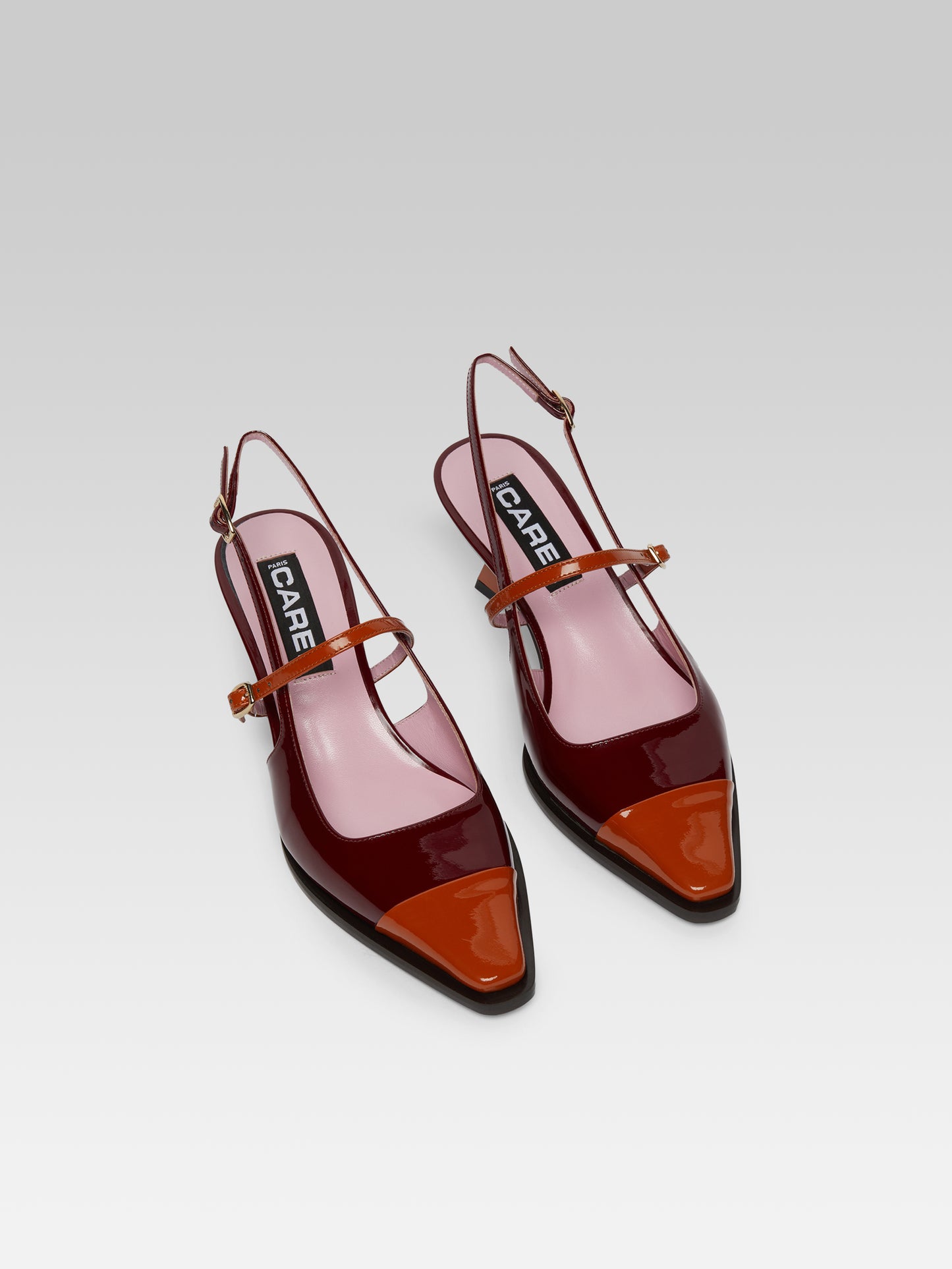 Cecile - Escarpins slingback cuir verni bordeaux et camel