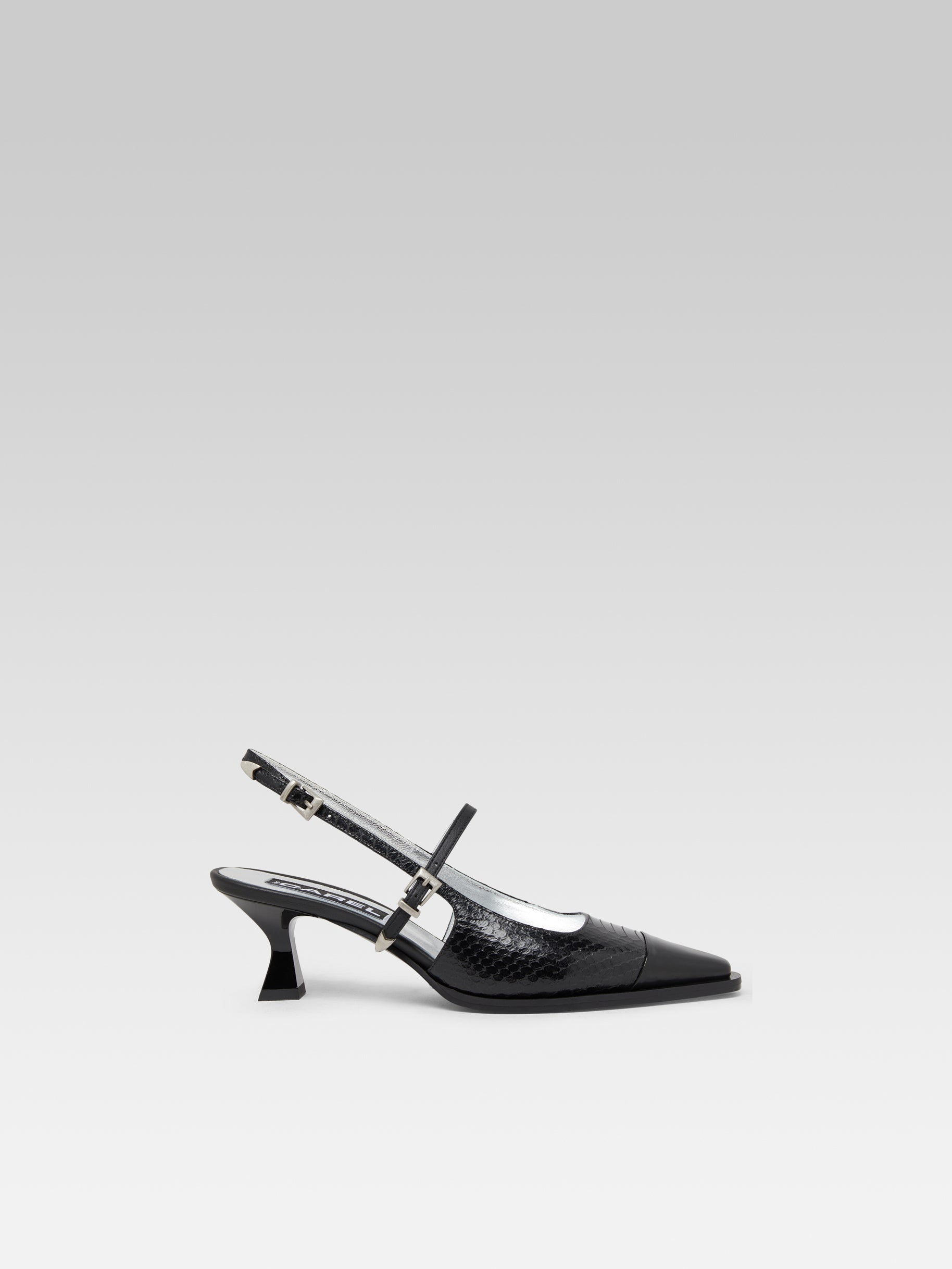 Cecile - Escarpins slingback cuir imprimé serpent noir