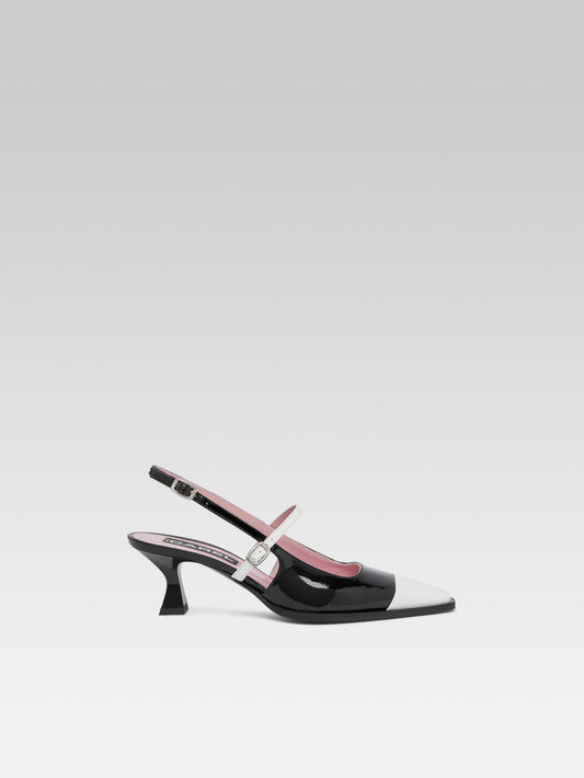 Cecile - Escarpins slingback cuir verni noir et blanc - Image numéro 2