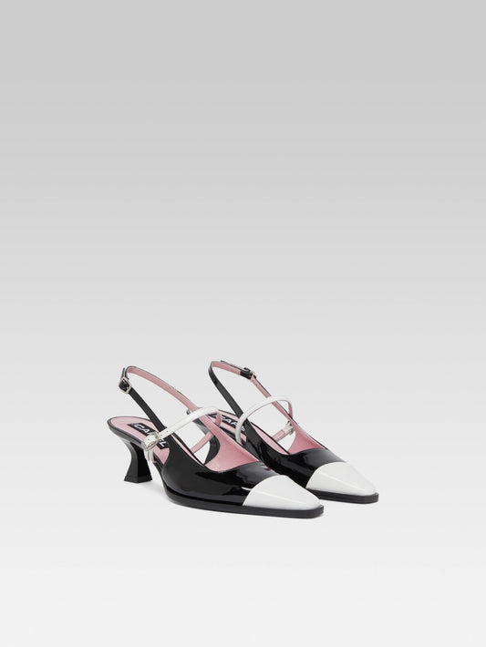 Cecile - Escarpins slingback cuir verni noir et blanc - Image numéro 3